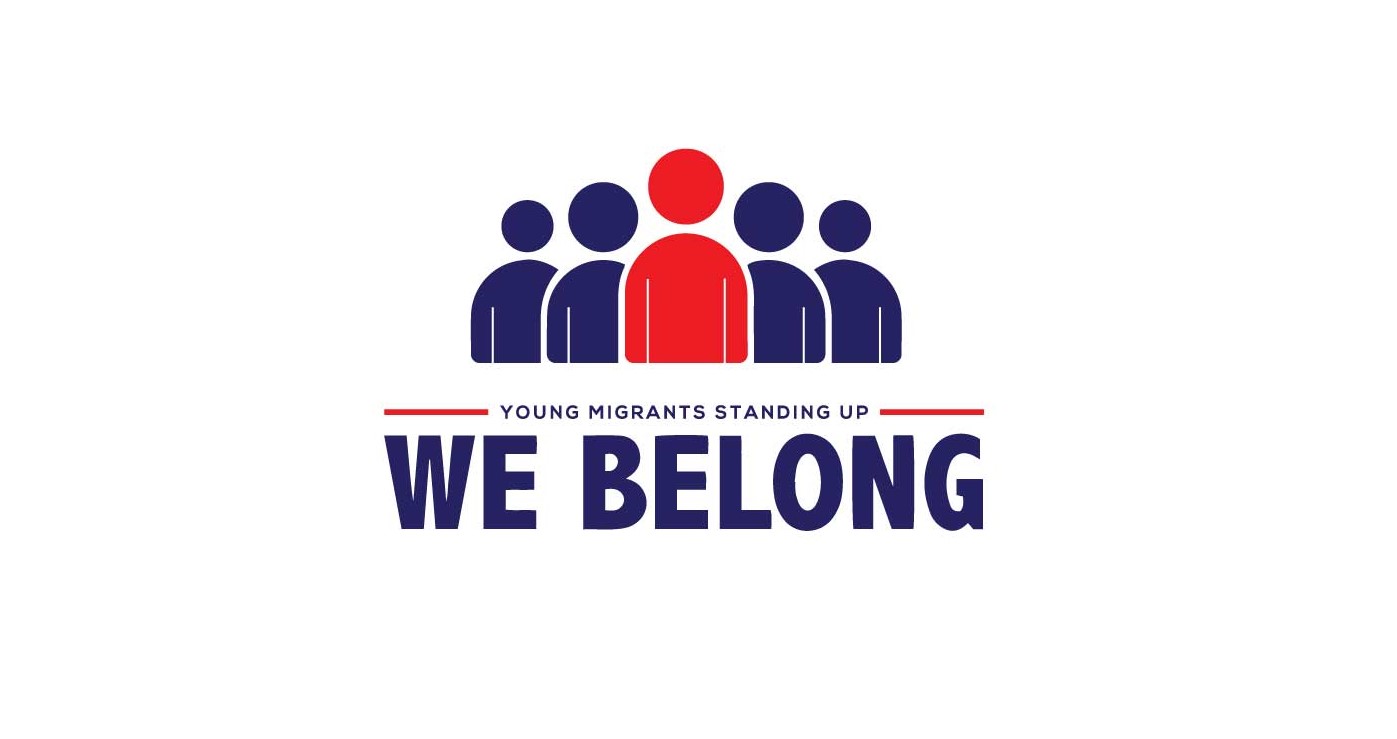 Young Migrants standing up We Belong Logo