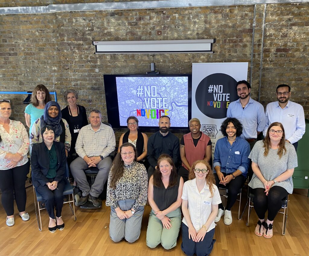 Group of people from grantee organisations, the Greater London Authority, Shout Out UK and Groundwork London at Voter ID campaign induction workshop