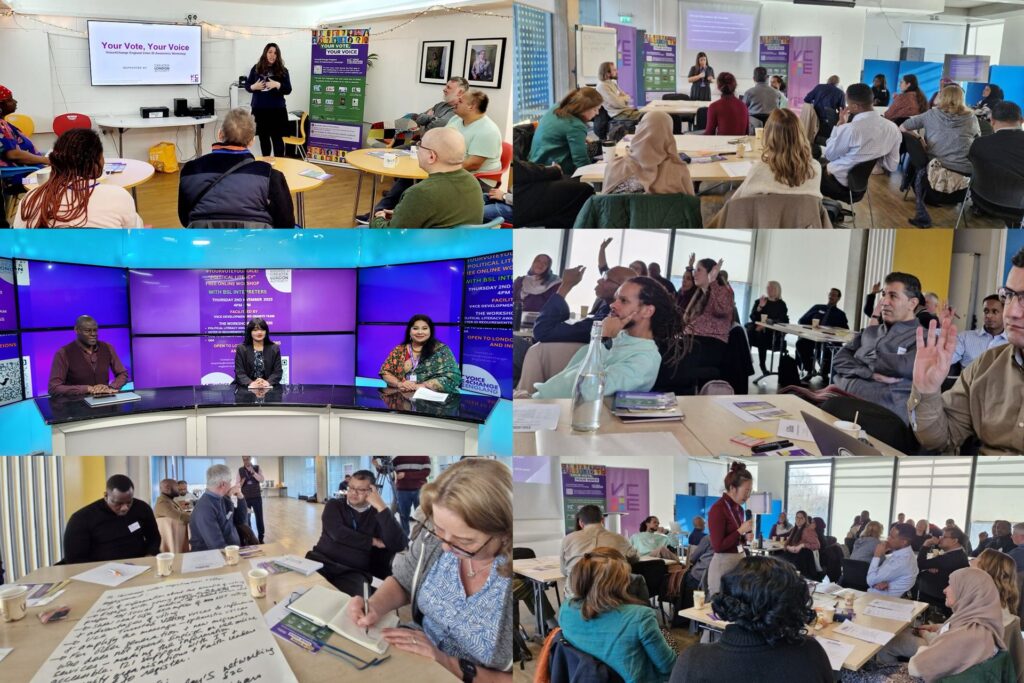 A collage of images that show Voice for Change England's in person awareness raising activity.