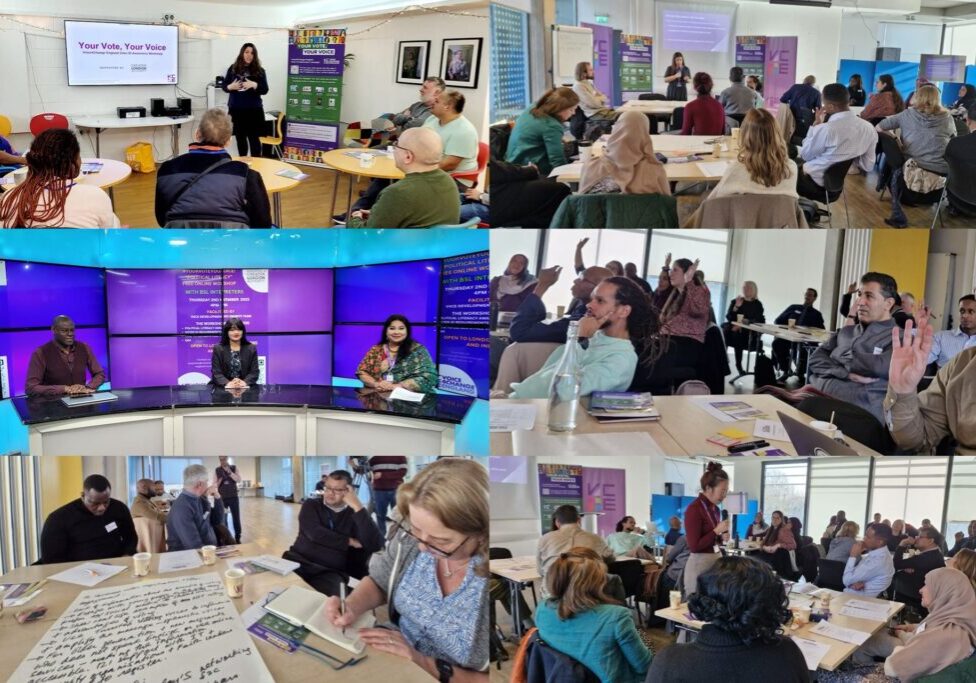 A collage of images that show Voice for Change England's in person awareness raising activity.