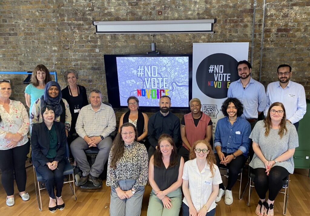 Group of people from grantee organisations, the Greater London Authority, Shout Out UK and Groundwork London at Voter ID campaign induction workshop